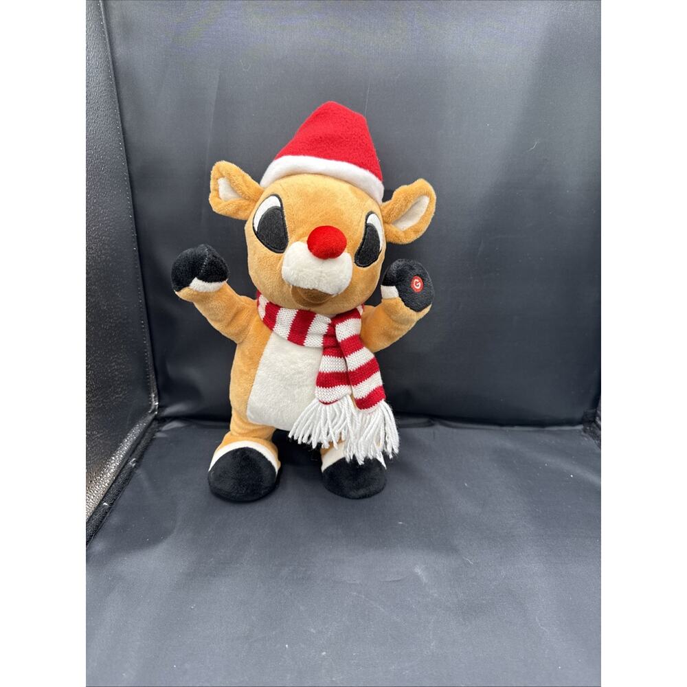 Gemmy Rudolph the Red-Nosed Reindeer Sings Animated Plush Lights Up Nose Toy 12"